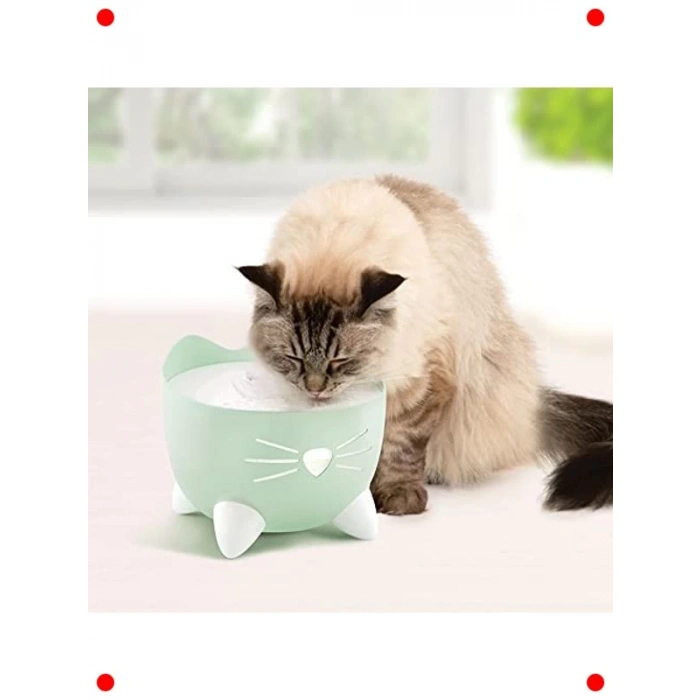 Kedi Su Çeşmesi - Üçlü Filtre, Ergonomik Tasarım, Yeşil