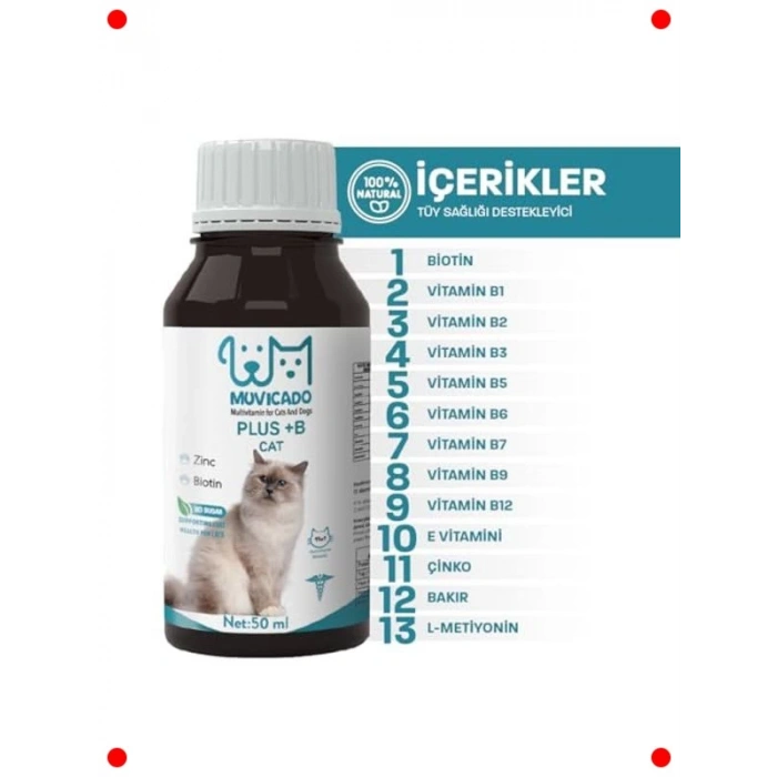 Kedi Tüy & Tırnak Sağlığı Damlası +B Multivitamin 50 ML