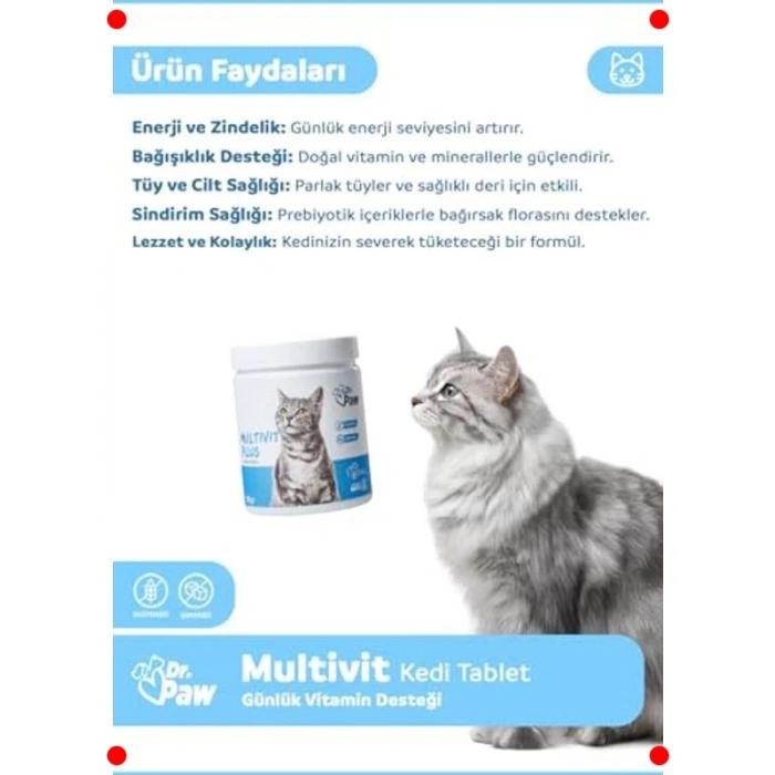 Kediler İçin Glütensiz Multivitamin Tablet 60 Adet