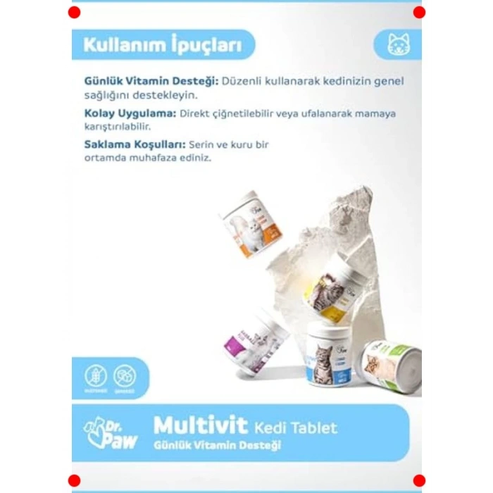 Kediler İçin Glütensiz Multivitamin Tablet 60 Adet