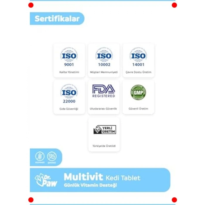Kediler İçin Glütensiz Multivitamin Tablet 60 Adet
