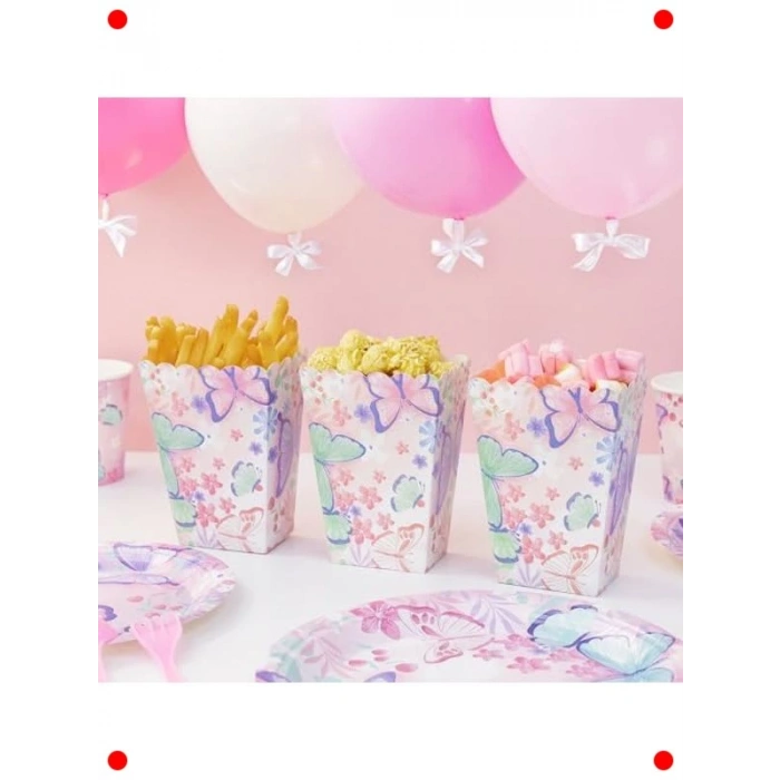 Kelebek Desenli Karton Popcorn Kutuları (8 Adet)