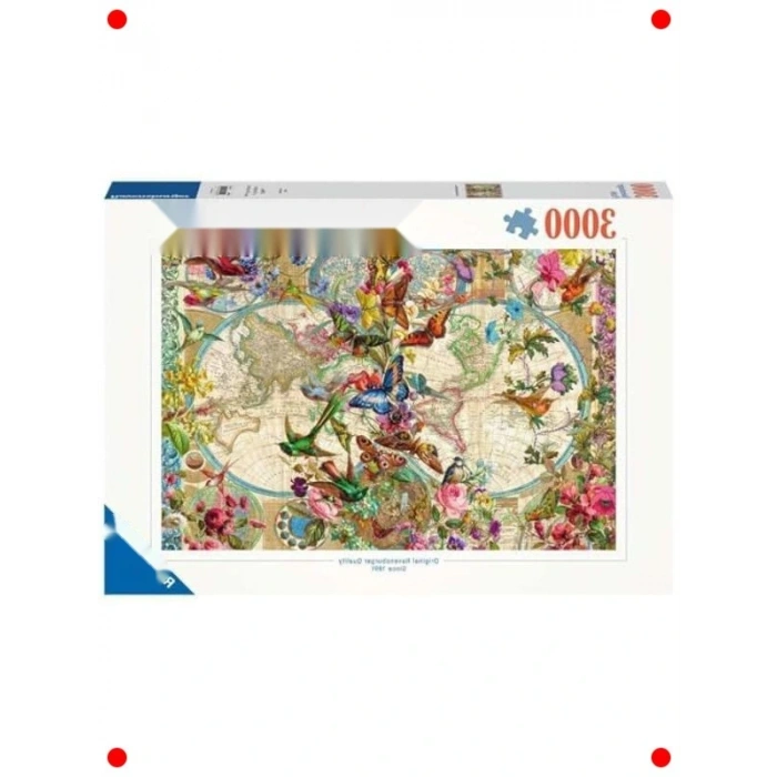 Kelebekli Dünya Haritası Yapboz - 3000 Parça