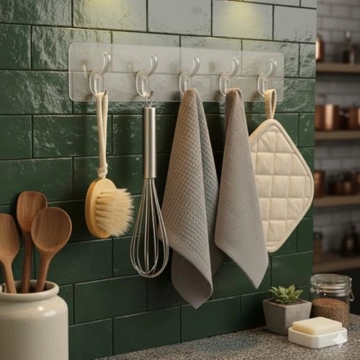 Kendinden Yapışkanlı 5 Kancalı Askı Seti, Pratik Montaj