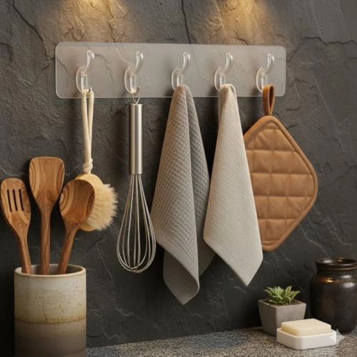 Kendinden Yapışkanlı 5 Kancalı Askı Seti, Pratik Montaj