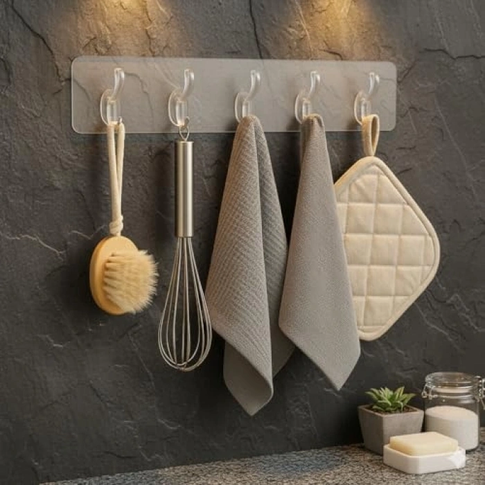 Kendinden Yapışkanlı 5 Kancalı Askı Seti, Pratik Montaj