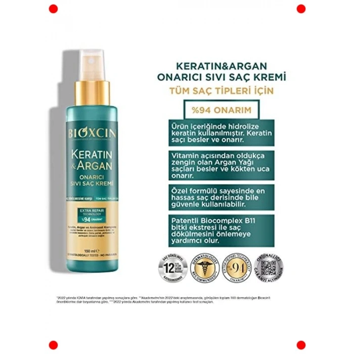Keratin & Argan Onarıcı Sıvı Saç Bakım Kremi 150 ml