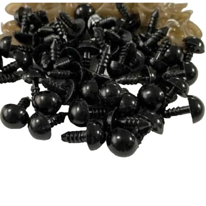 Kilitli Gözler için Saf Siyah 12 mm, 100 çift