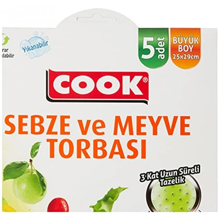 Kilitli Sebze Meyve Torbası, 25x29 cm, 5 Adet/Kutu, Pratik Kullanım