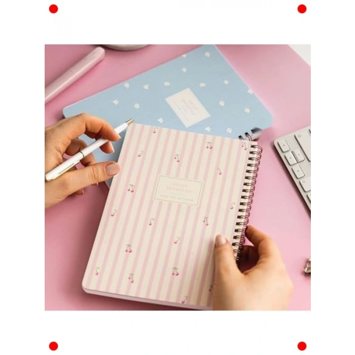 Kiraz Desenli A5 Defter, 2li, Ders Programlı