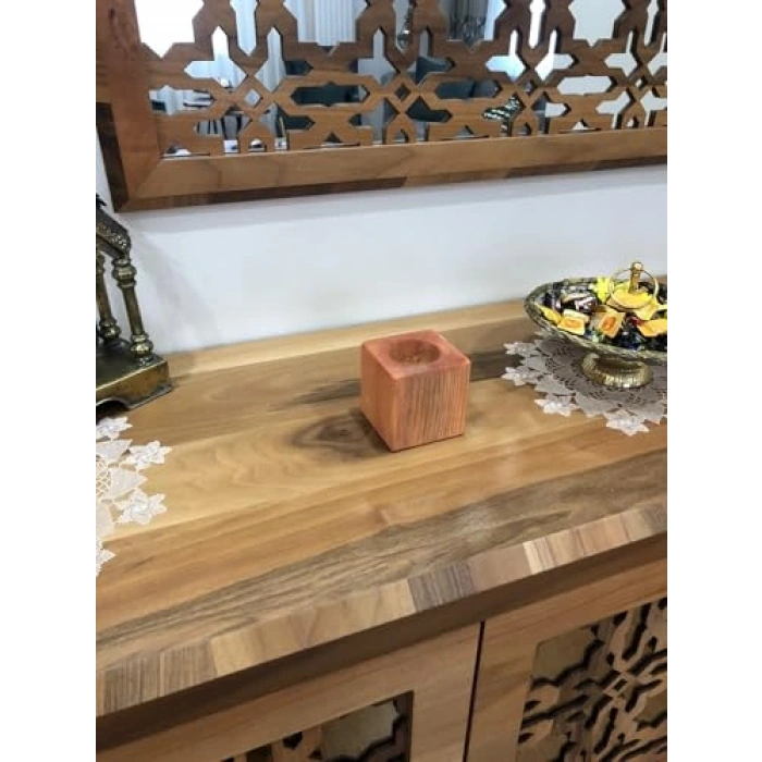 Kırmızı Ahşap Küp Kaktüs Saksısı, Doğal