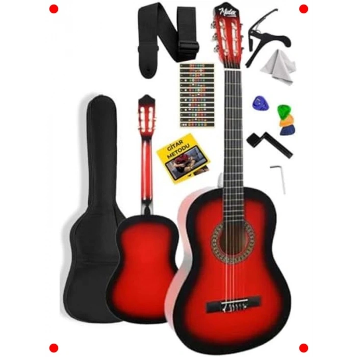 Kırmızı Klasik Gitar Seti 4/4 - Ayarlanabilir Sap