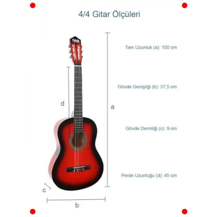 Kırmızı Klasik Gitar Seti 4/4 - Ayarlanabilir Sap