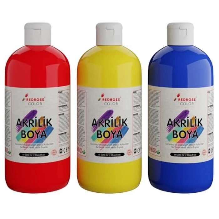 Kırmızı, Mavi ve Sarı Renkli 3lü Akrilik Set, 3x500 gr