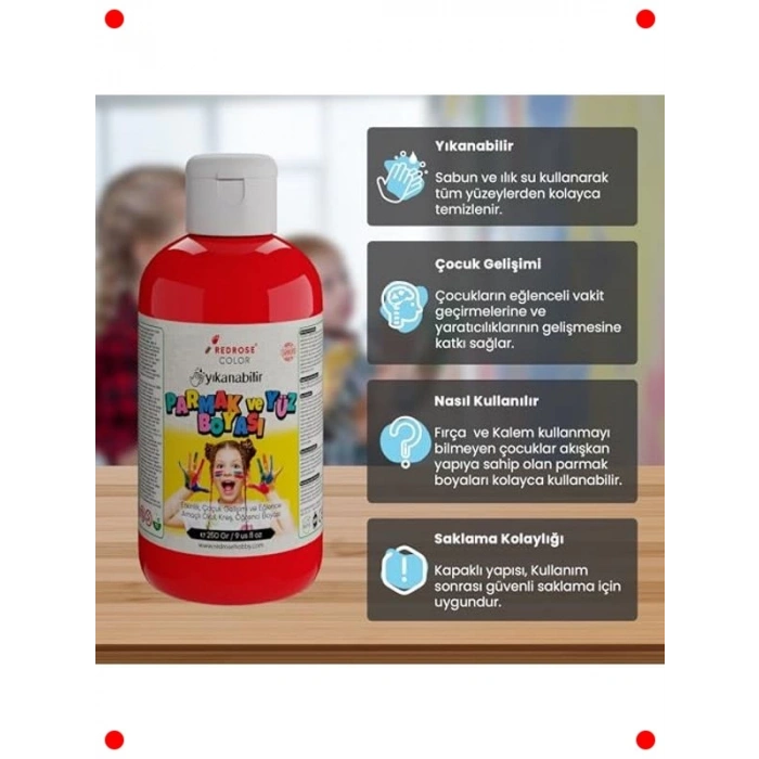 Kırmızı Parmak Boyası 250 gr - Çocuk Sanat
