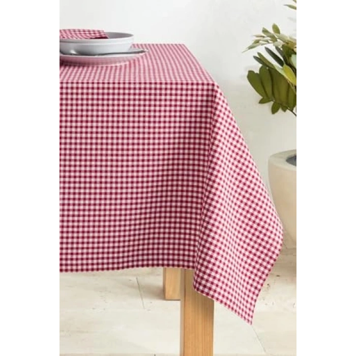 Kırmızı Pötikare Masa Örtüsü, Pamuklu Sofra Bezi, 160x160 cm
