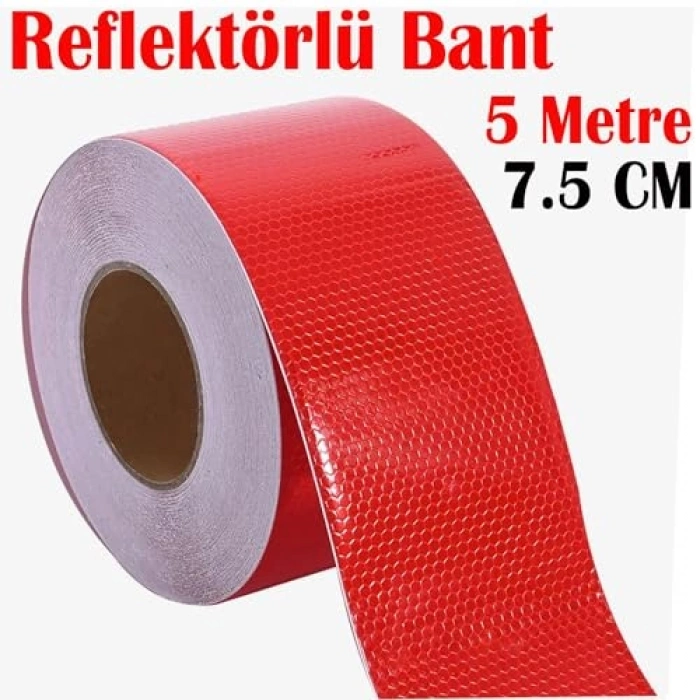Kırmızı Reflektif Bant 7.5 cm 5 Metre İkaz Şeridi