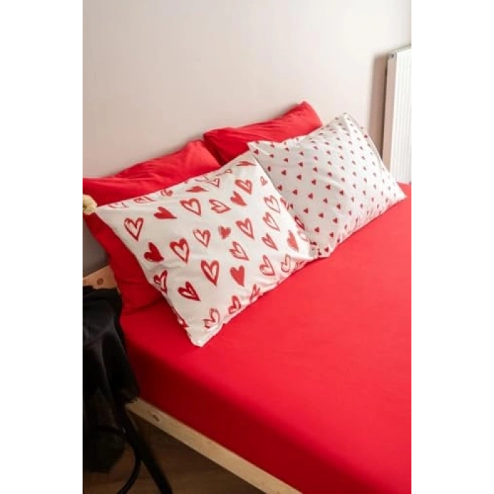 Kırmızı Renk Tek Kişilik Nevresim Seti