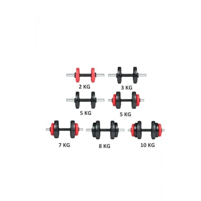 Kırmızı ve Siyah Renkli Multifonksiyonel Grip Plate Dambıl Seti
