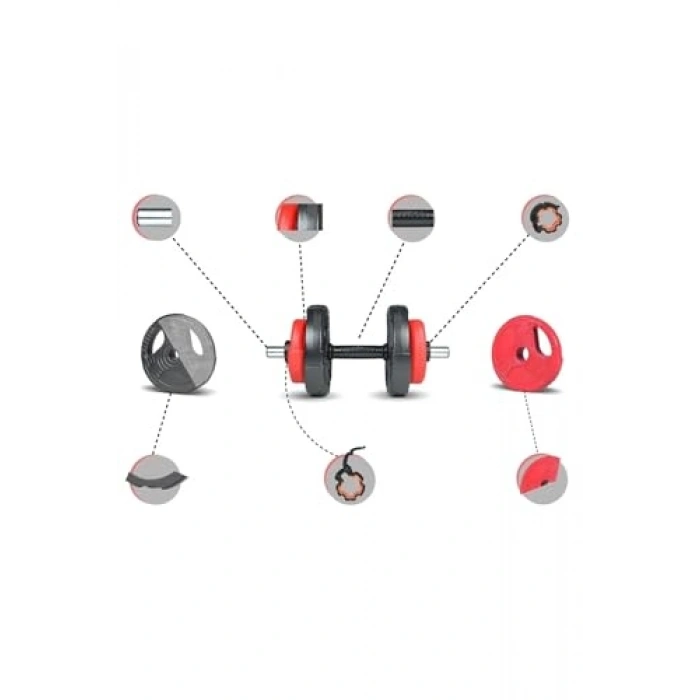 Kırmızı ve Siyah Renkli Multifonksiyonel Grip Plate Dumbbell Set
