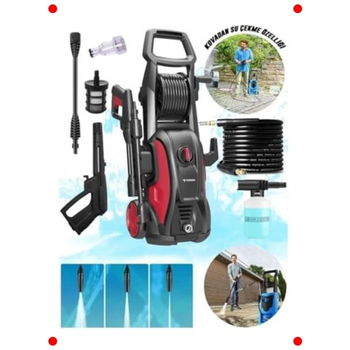 Kırmızı Yüksek Basınçlı Temizleme Makinesi 2000W 150 Bar