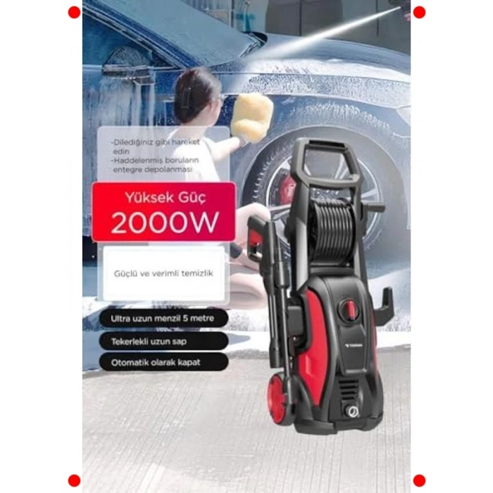 Kırmızı Yüksek Basınçlı Temizleme Makinesi 2000W 150 Bar
