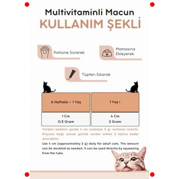 Kısırlaştırılmış Kediler İçin Multivitaminli Malt Macun (100 gr)