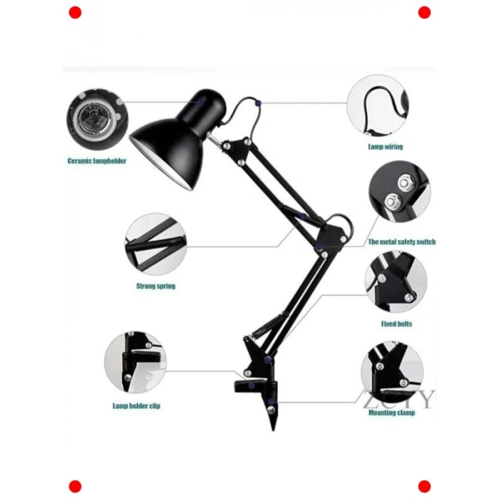 Kıskaçlı 3 Eklemli Ayarlanabilir Çalışma Lambası