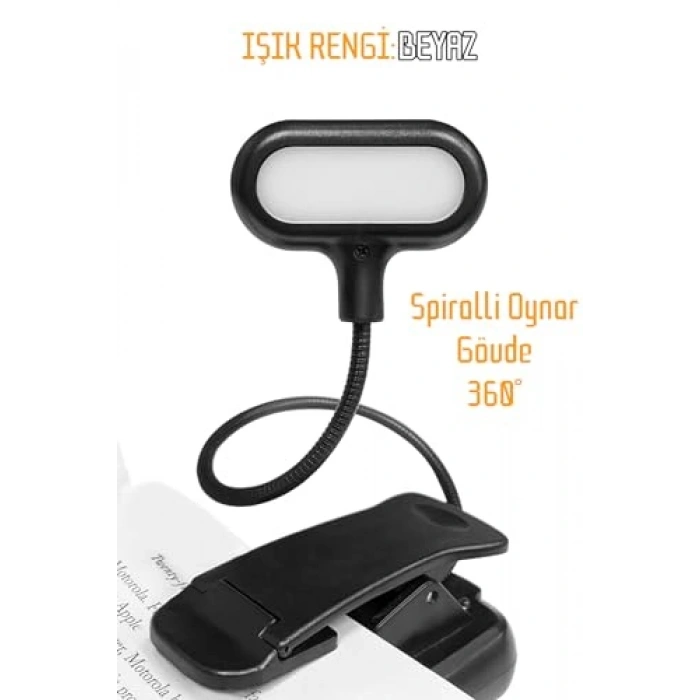 Klipsli Led Kitap Okuma Lambası, Mandallı ve Pille Çalışıyor