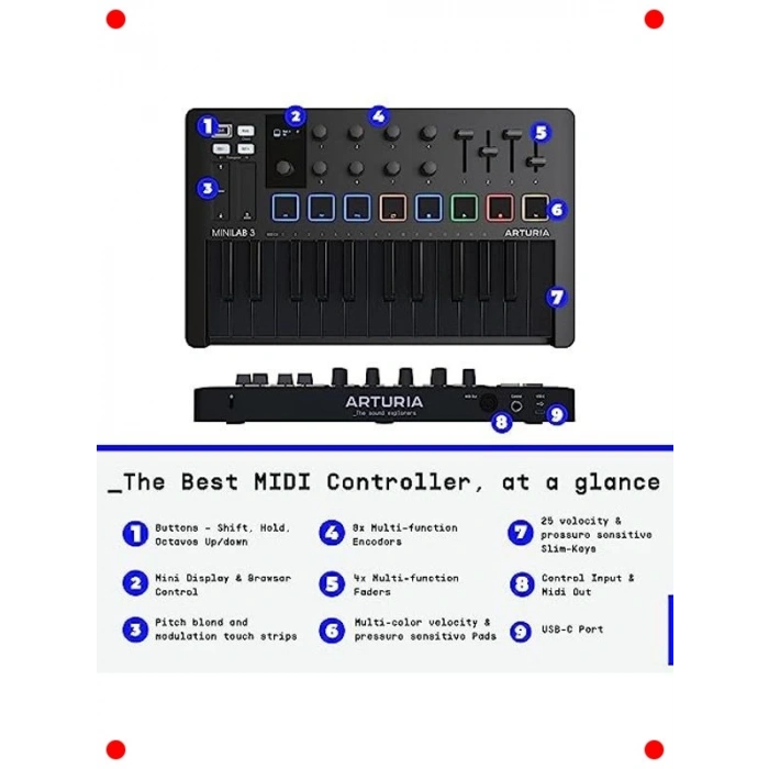 Kompakt MIDI Kontrolcü Klavye (Derin Siyah)