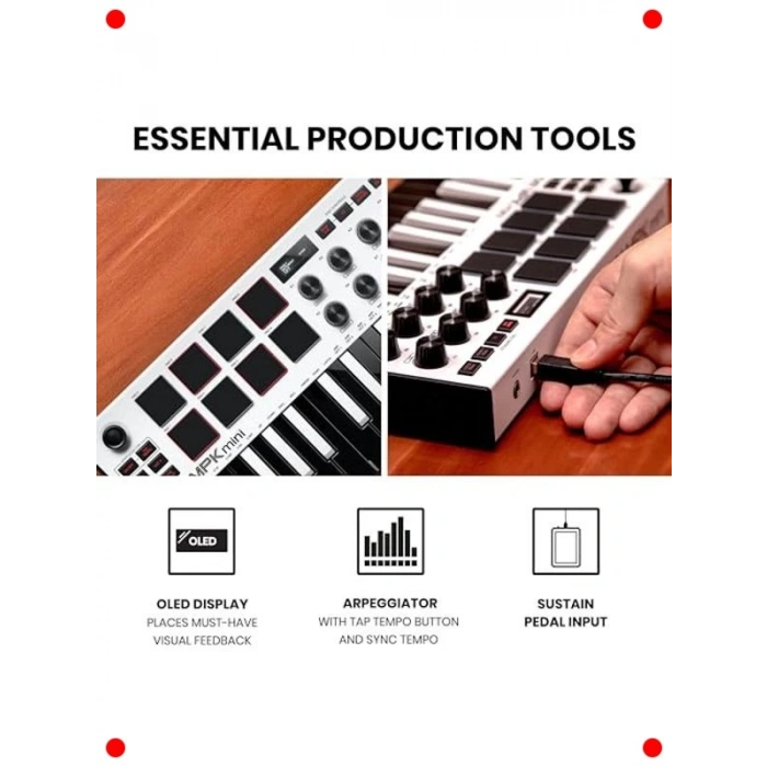 Kompakt USB MIDI Klavye Kontrol Cihazı (Beyaz)