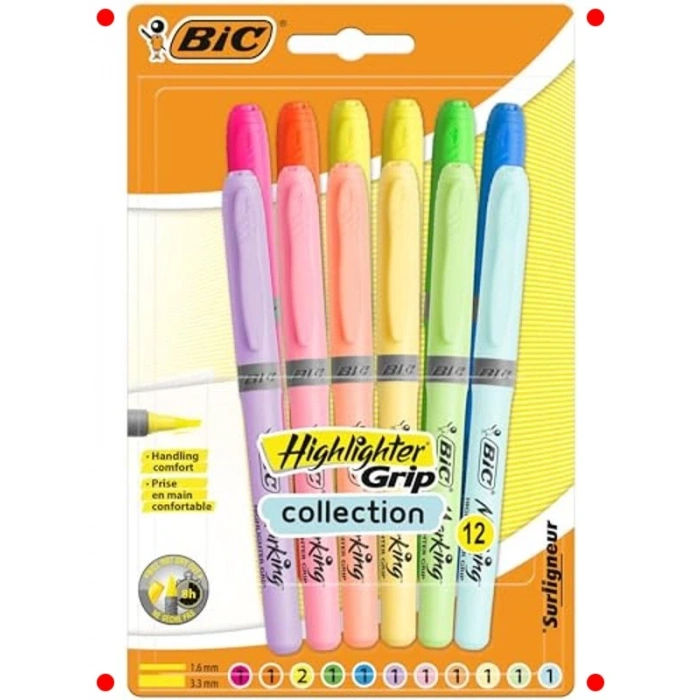 Konforlu Tutacaklı Vurgulayıcı Kalem Seti 12li Çeşitli Renkler