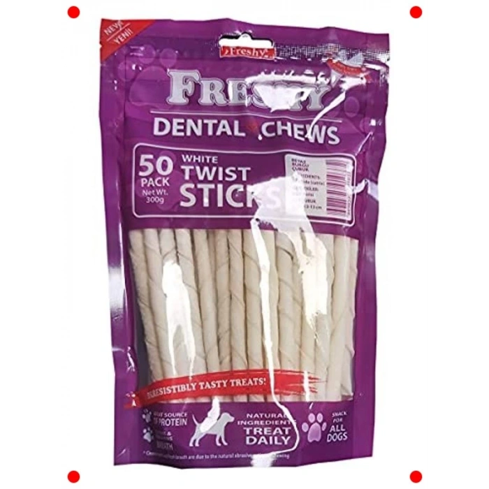 Köpekler İçin Beyaz Burgu Diş Çubuğu Ödülü 50 Adet, 300g