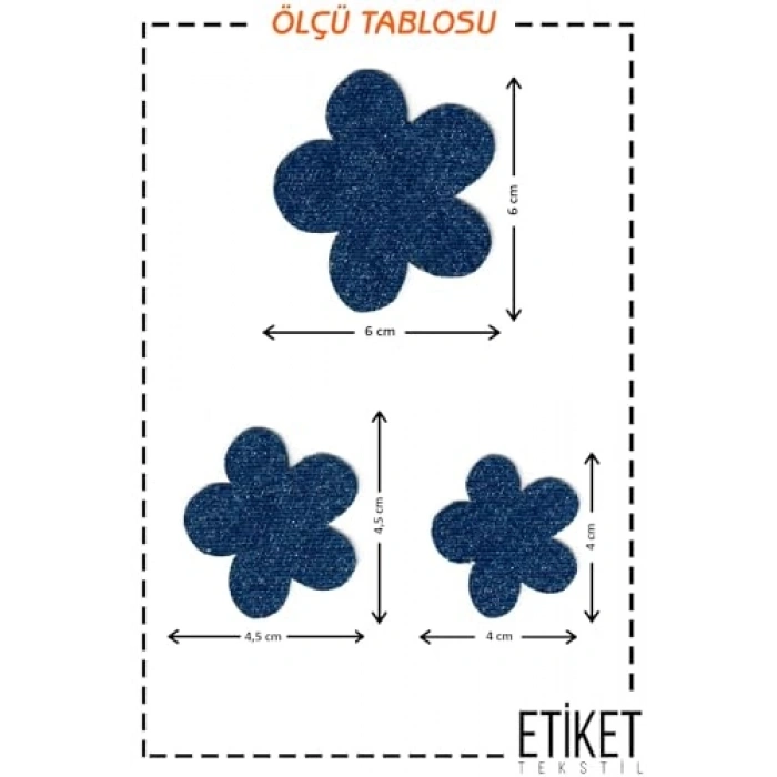 Koyu Mavi Çiçek Desenli Ütüyle Yapışan Kot Yama Seti, 4lü