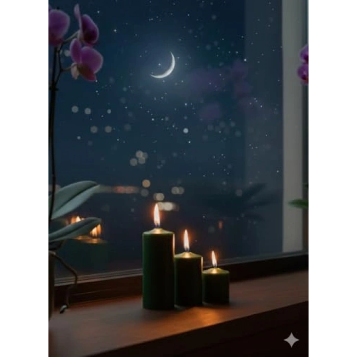 Koyu Yeşil 3lü Silindir Blok Mum Seti, 7 cm Çapında