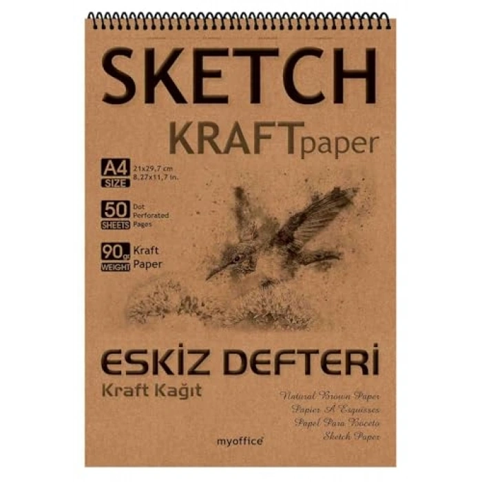Kraft Kağıt A4 Eskiz Defteri, 90 Gr, Spiralli 50 Yaprak