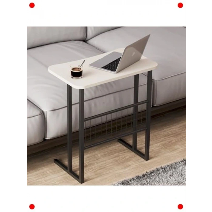 Krem Metal Ayaklı Çok Amaçlı top & Kahvaltı Sehpası