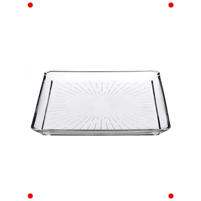 Kristal Cam Şık Tasarım Kare Servis Tabağı 24x24 cm