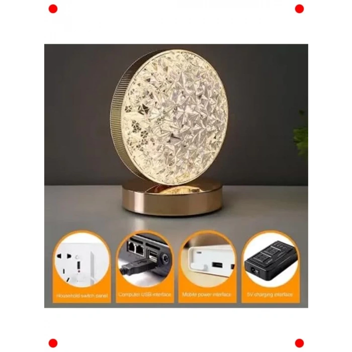 Kristal Dokunmatik Masa Lambası, 3 Mod Renkli LED