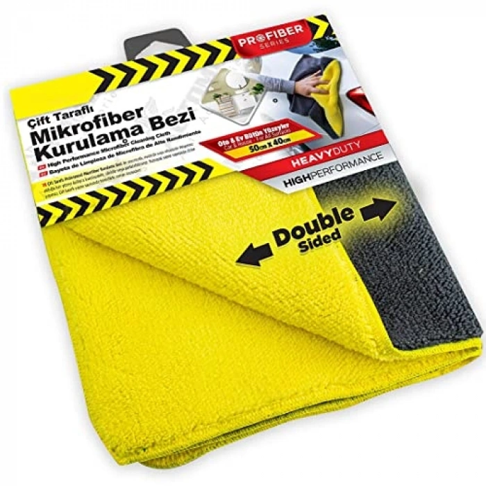 Krofiber Araç Kurulama Bezi ve Sünger Seti, Sarı/Gri Renk