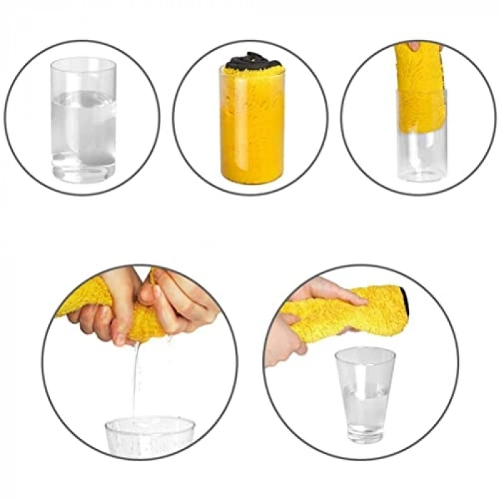 Krofiber Araç Kurulama Bezi ve Sünger Seti, Sarı/Gri Renk
