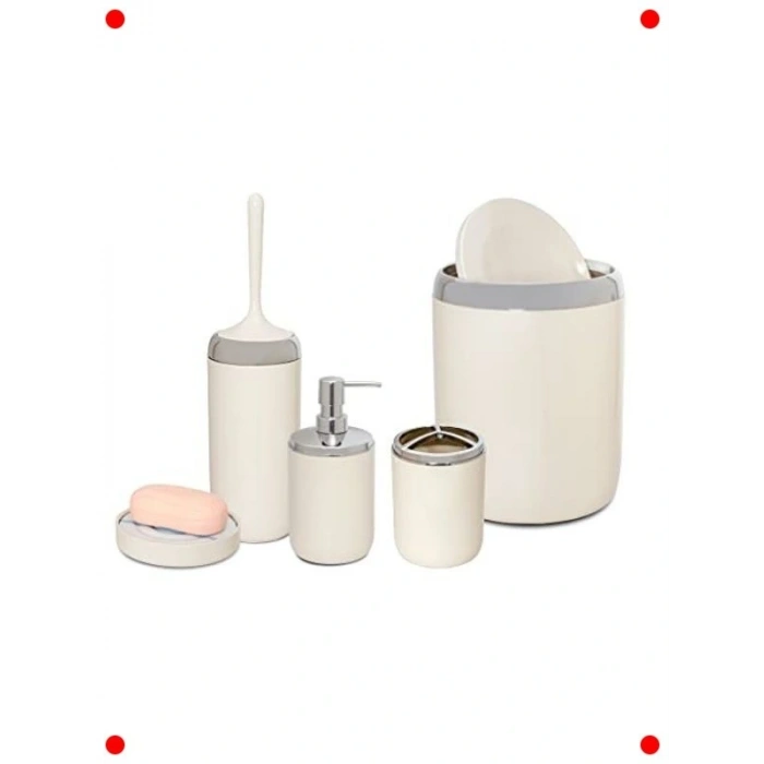 Krom Dekor Banyo Seti - Bej Renk