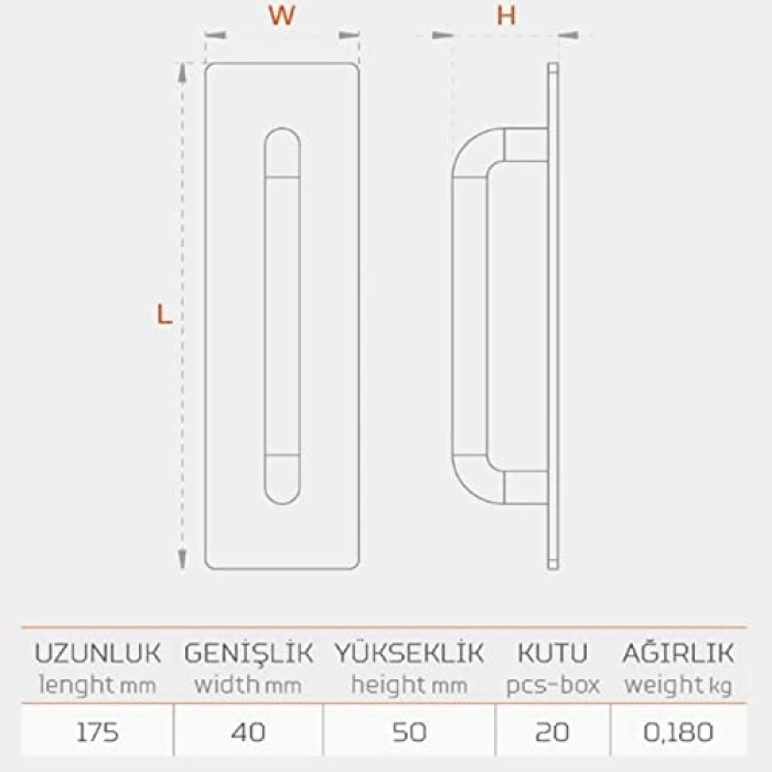 Krom Metal Kapı Tutamağı, 17,5 cm Uzunluk
