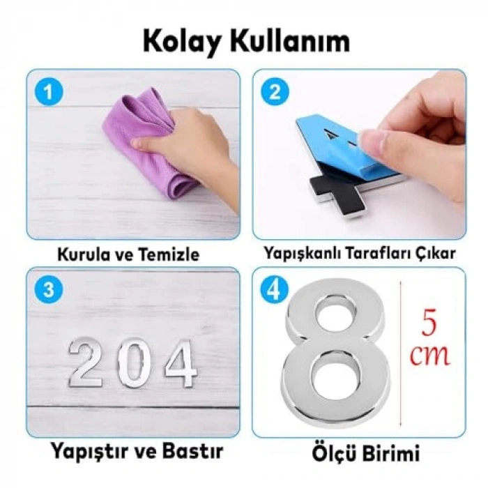 Küçük Boy Yapışkanlı Kapı Numarası - 50 mm, Numaralar