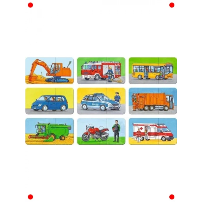 Küçük Çocuklar İçin 9x2 Parça Araç Yapboz Seti