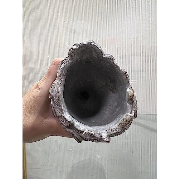 Küçük Kadın Baş Saksısı, Gri/Altın Renk