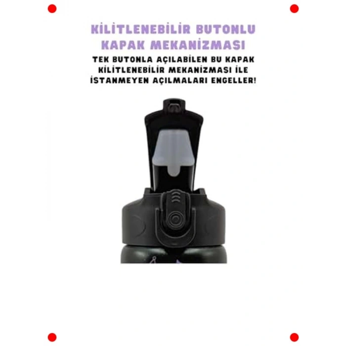 Kuromi Temalı Pipetli Termos Matara 600ml Mor