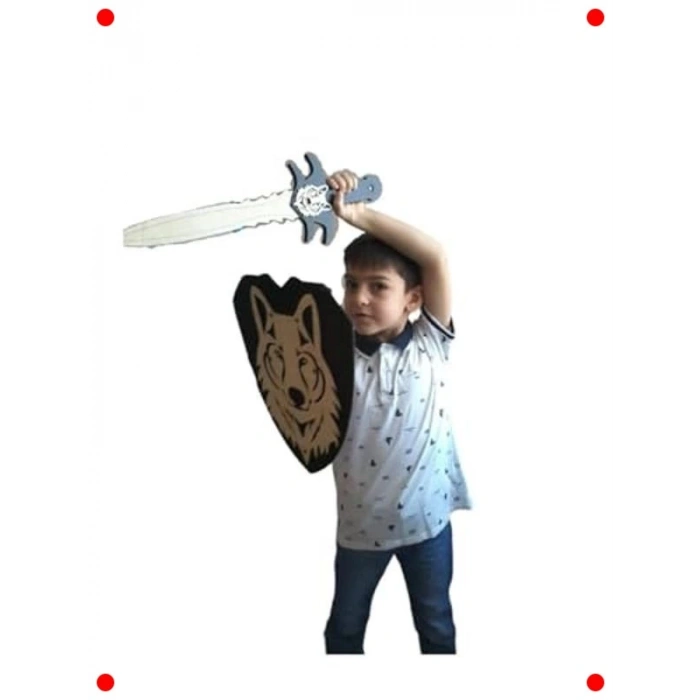 Kurt Başlı Ahşap Kılıç ve Kalkan Seti