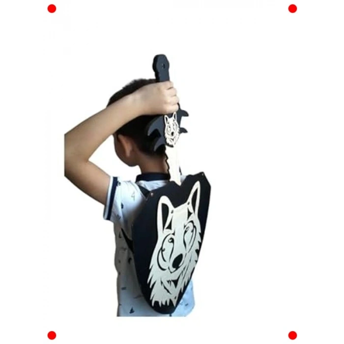 Kurt Başlı Ahşap Kılıç ve Kalkan Seti