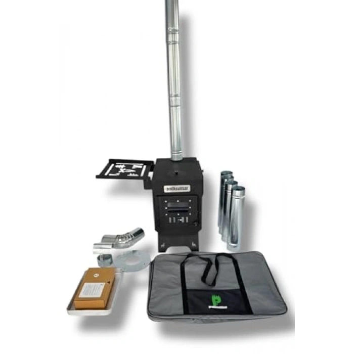 Kurutmalıklı Kuzineli Kamp Ve Çadır Sobası Katlanır Ayaklı Kamp Sobası Çantalı